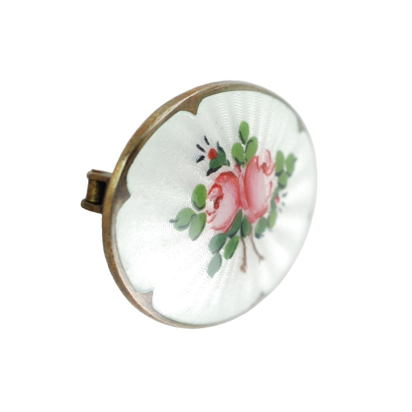 Vintage Hand Painted Guilloche Enamel Oval Brooch Pin Hand Painted Pink ...