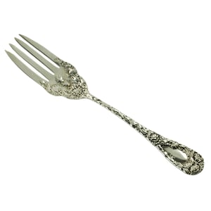Antique William B. Durgin &quot;Chrysanthemum&quot; Sterling Silver Cold Meat Fork