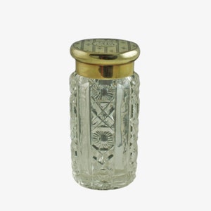 Antique English Cut Crystal Dresser Jar with John Pound & Co Sterling Silver Vermeil Lid, Fleur De Lis Motif with Stripes, Circa 1913