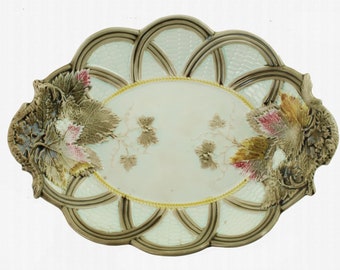 Antique Wedgwood Argenta Ware Wicker and Grape Leaf Majolica Bread Platter 1882