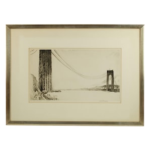 Vintage Margaret Lowengrund Pencil Signed Limited Edition Print The Bridge in Construction