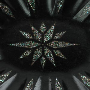 Antique English Ebonized Paper Mache Oval Tray with Inlaid Mother of Pearl image 3