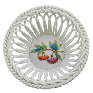 Vintage Herend Queen Victoria Hand Painted Floral Motif Woven Porcelain Bowl, 7372 VBO