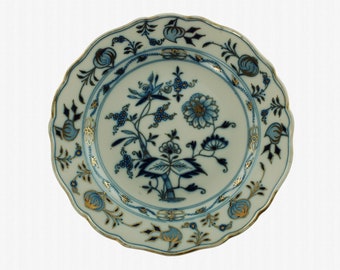 Antique Meissen Porcelain Gilded Blue Onion Plate - Crossed Swords Mark