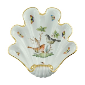 Large Herend Rothschild Bird Shell Dish with Gilt Trim 7440 RO