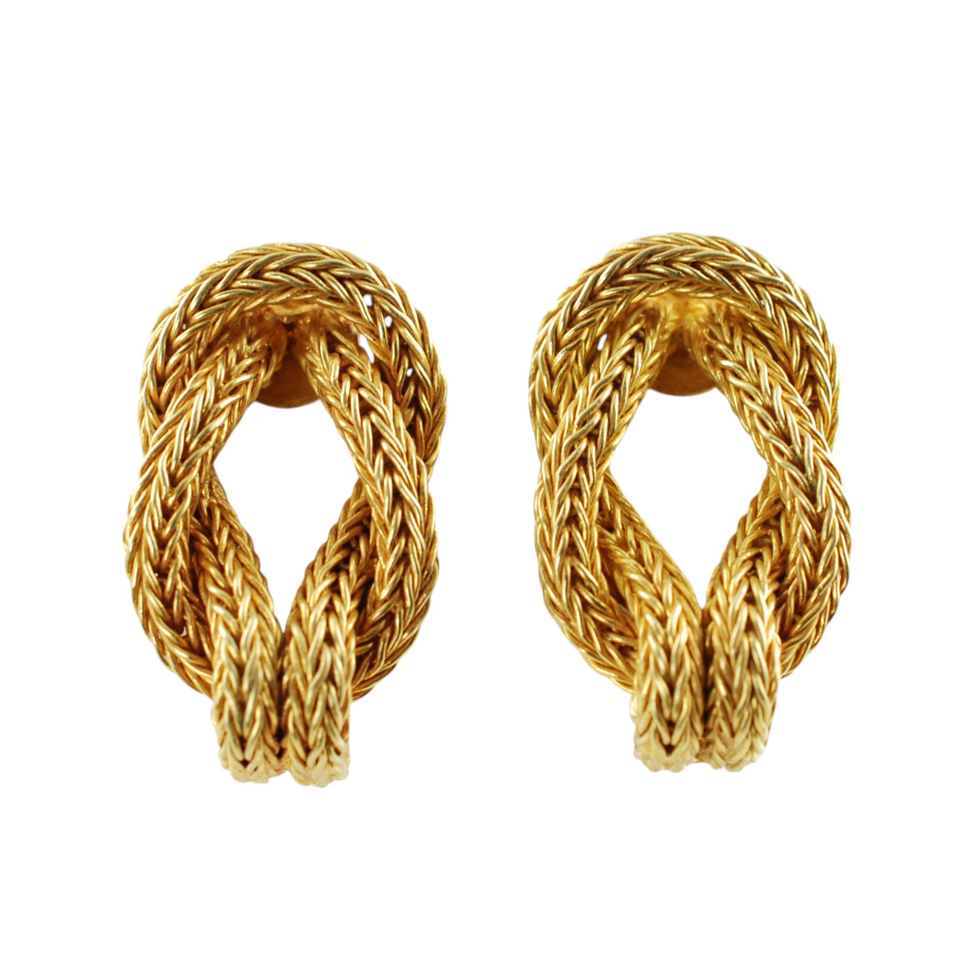 Vintage Ilias Lalaounis 18K Yellow Gold Hand Woven Earrings