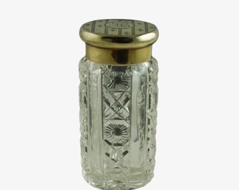 Antique English Cut Crystal Dresser Jar with John Pound & Co Sterling Silver Vermeil Lid, Fleur De Lis Motif with Stripes, Circa 1913