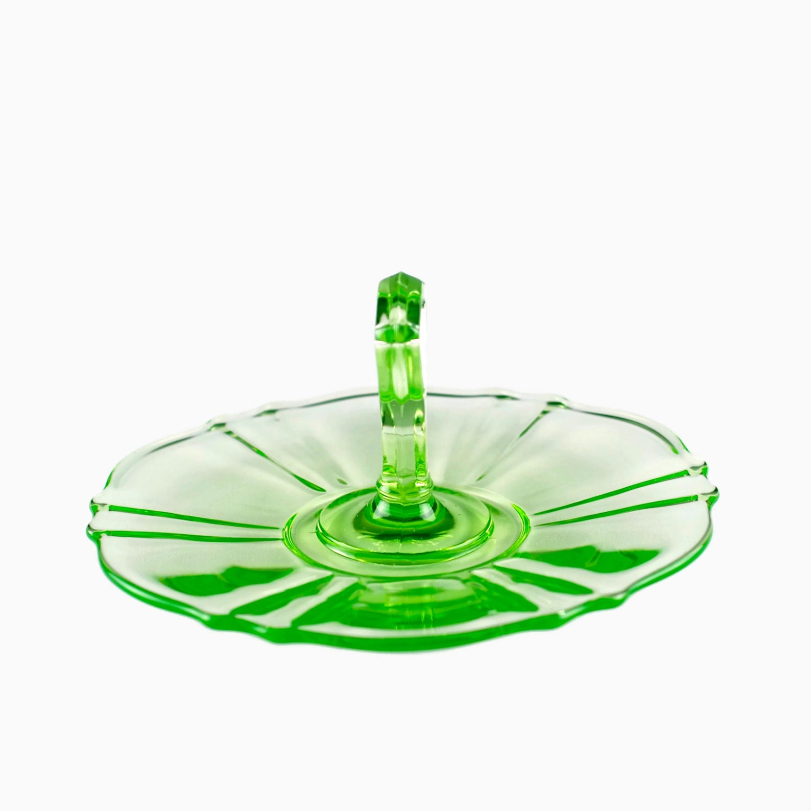 Antique Green Uranium Glass Serving Tray with Center Handle Etsy