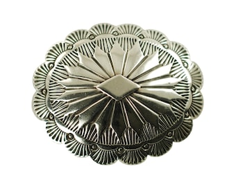 Vintage Hand Stamped Tully Linkin Navajo Sterling Silver Concho 1.75" Brooch Pin, 10.6 Grams