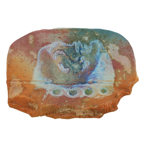 RESERVED for Kael: Vintage Tony Evans Pastel Raku Studio Art Pottery Slab Form Abstract Platter 14.75" x 10.5" Fine Art Ceramics
