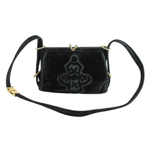 Vintage Italian Mazzini Black Cut Velvet Shoulder Bag with Gold Tone Trim