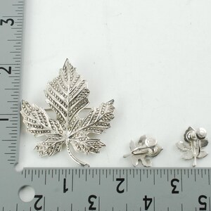 Vintage Sterling Silver and Marcasite Maple Leaf Brooch Pin and Earring Set Demi Parure 19.9 Grams image 11