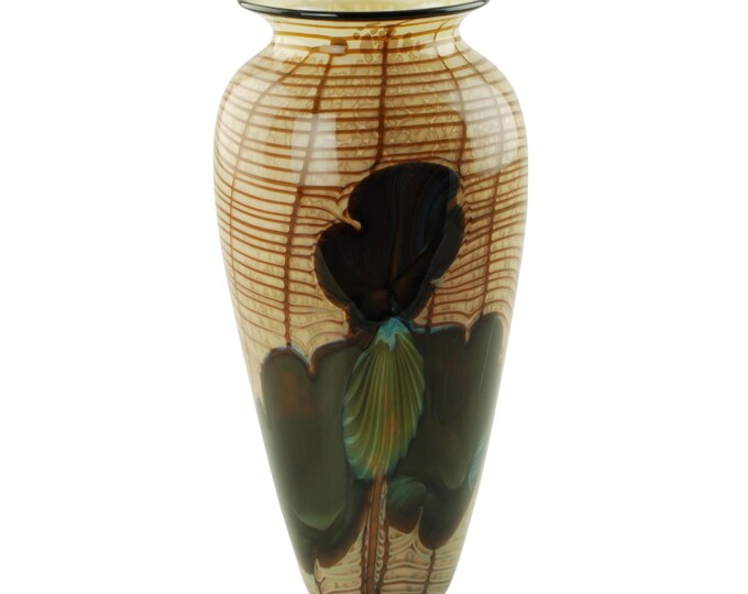 Vintage Rick Satava Art Glass Vase Iris on Gold Web 10.5" Tall - Etsy