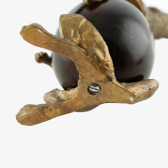 Vintage Arthur Court Wood and Cast Brass Figural Rabbit Inkwell