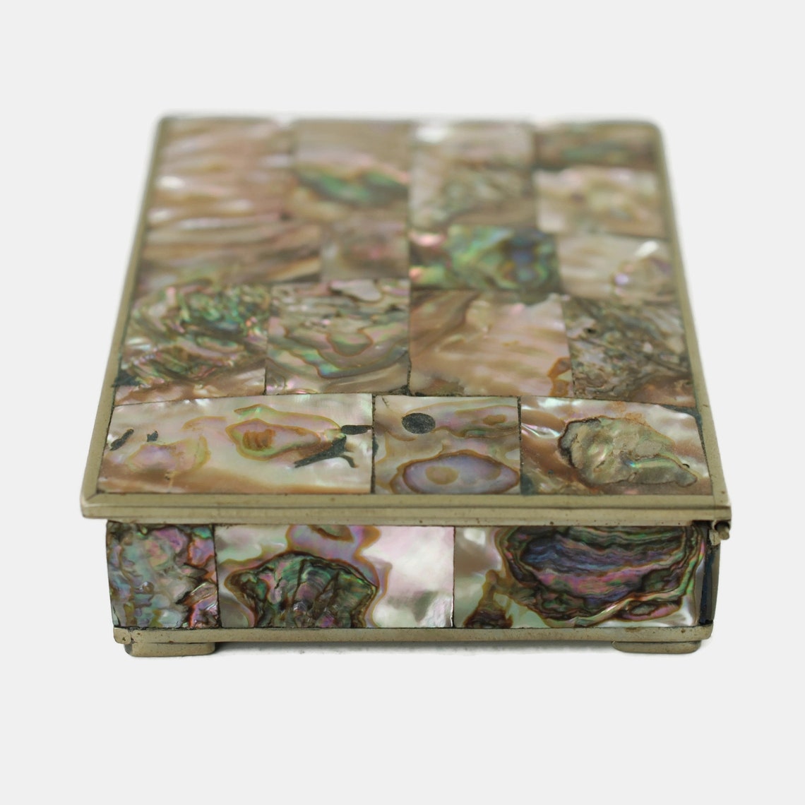 Vintage Inlaid Abalone Tile Lidded Trinket Jewelry Box With Etsy