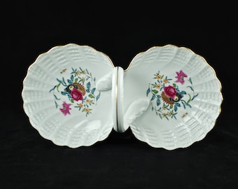 Vintage Haviland Limoges Porcelain Divided Dish with Double Shell Motif and Open Loop Handle