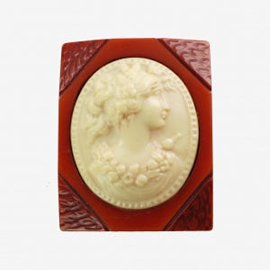 Vintage Bakelite Brooch Pin with Celluloid Cameo