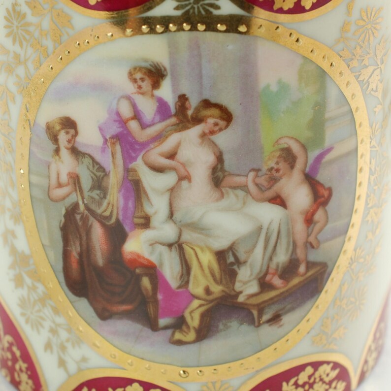Antique Royal Vienna Style Porcelain Lidded Jelly Jar with Raised Gilt Beaded Decoration and Matching Underplate image 3