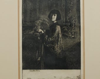 Original Gerald Leslie Brockhurst RA (1890 - 1978) Pencil Signed Japonisme Etching L'Eventail The Fan