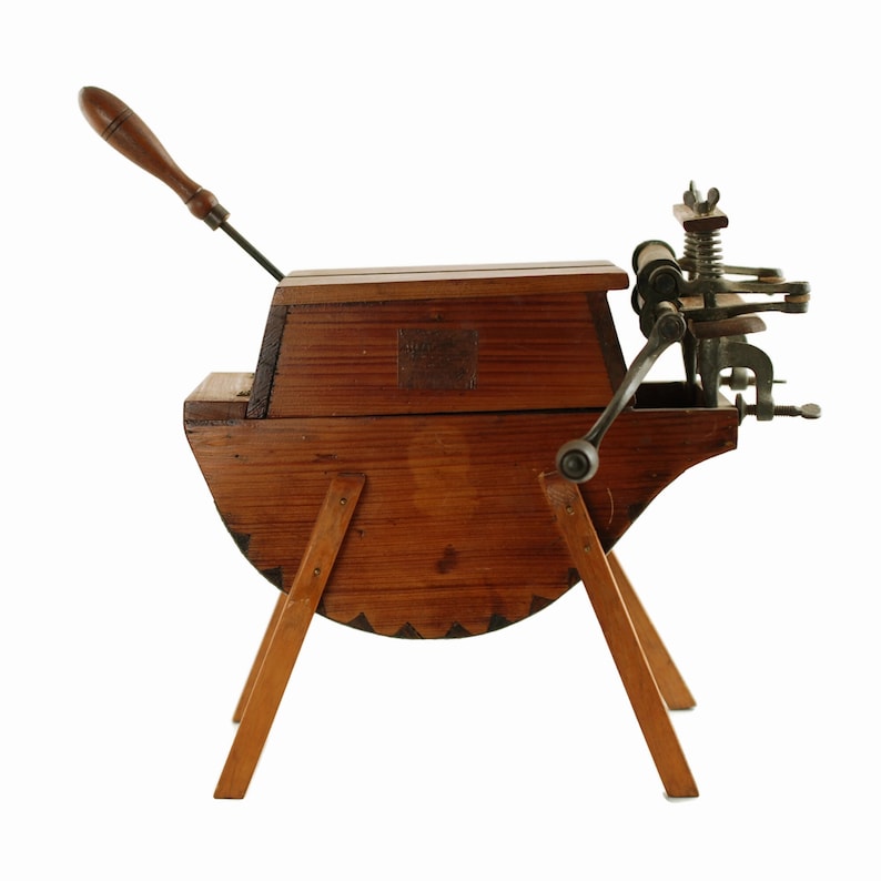 Rare Antique Miniature Wooden Washing Machine, Salesman Sample, Horse Shoe Brand Relief Wringer, Primitive Wooden Washing Machine image 4