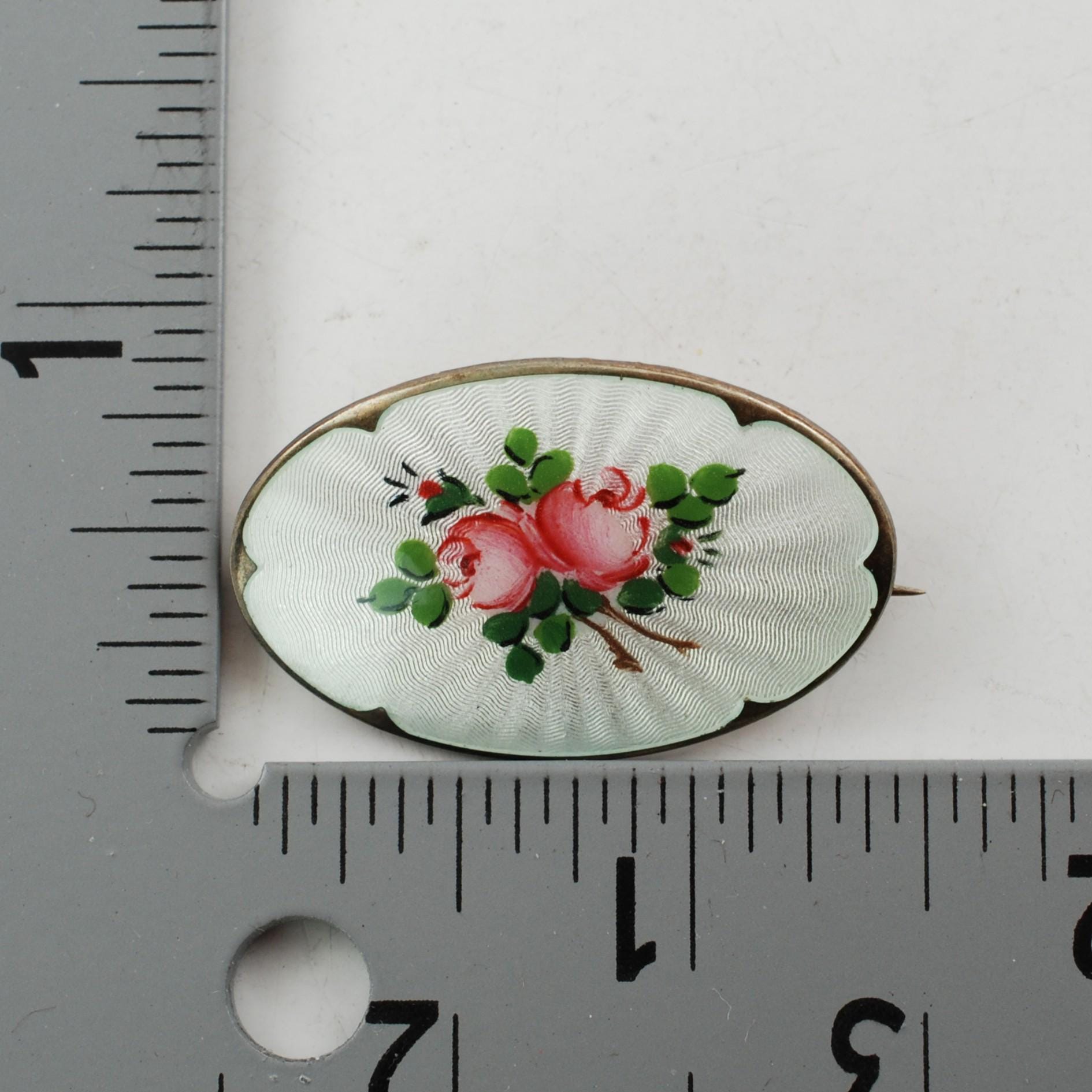 Vintage Hand Painted Guilloche Enamel Oval Brooch Pin Hand Painted Pink ...