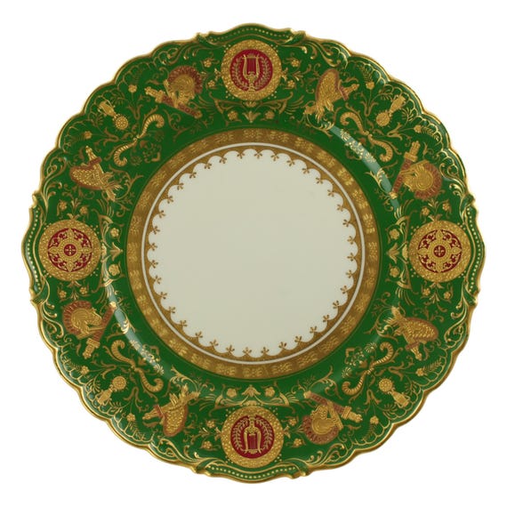 【COALPORT】アンティーク　プレート✖️2枚　Ａ Rare Coalport England Green, Red and Gold Neoclassical Motif