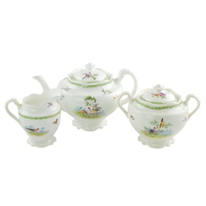 Antique George Jones & Sons Crescent China Three Piece Tea Set - Exotic Birds Motif