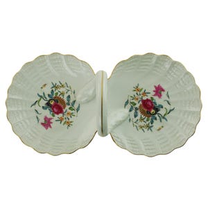Plato vintage de porcelana Haviland Limoges con divisiones, motivo de concha doble y asa de asa abierta