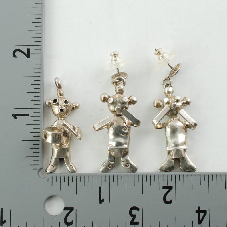 Vintage Sterling Silver Koyemsi Mudhead Kachina Dimensional Pendant and Earring Set Artist Signed MC image 12
