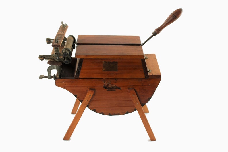 Rare Antique Miniature Wooden Washing Machine, Salesman Sample, Horse Shoe Brand Relief Wringer, Primitive Wooden Washing Machine image 1