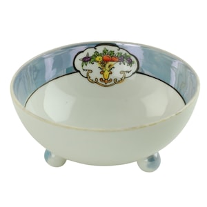 Antique Morimura Noritake Hand Painted Lustreware Fruit Floral Pattern Ball Foot Porcelain Nut Dish Finger Bowl