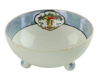Plato para nueces de porcelana antigua Morimura Noritake con base esférica, pintado a mano, con diseño floral de frutas y lustre, cuenco para dedos