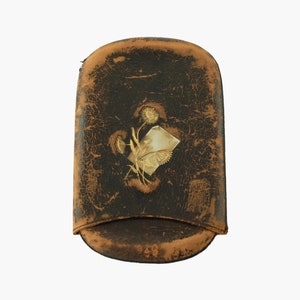Estojo de couro de duas partes antigo August Klein Graben Vienna com medalhão de prata floral aplicado
