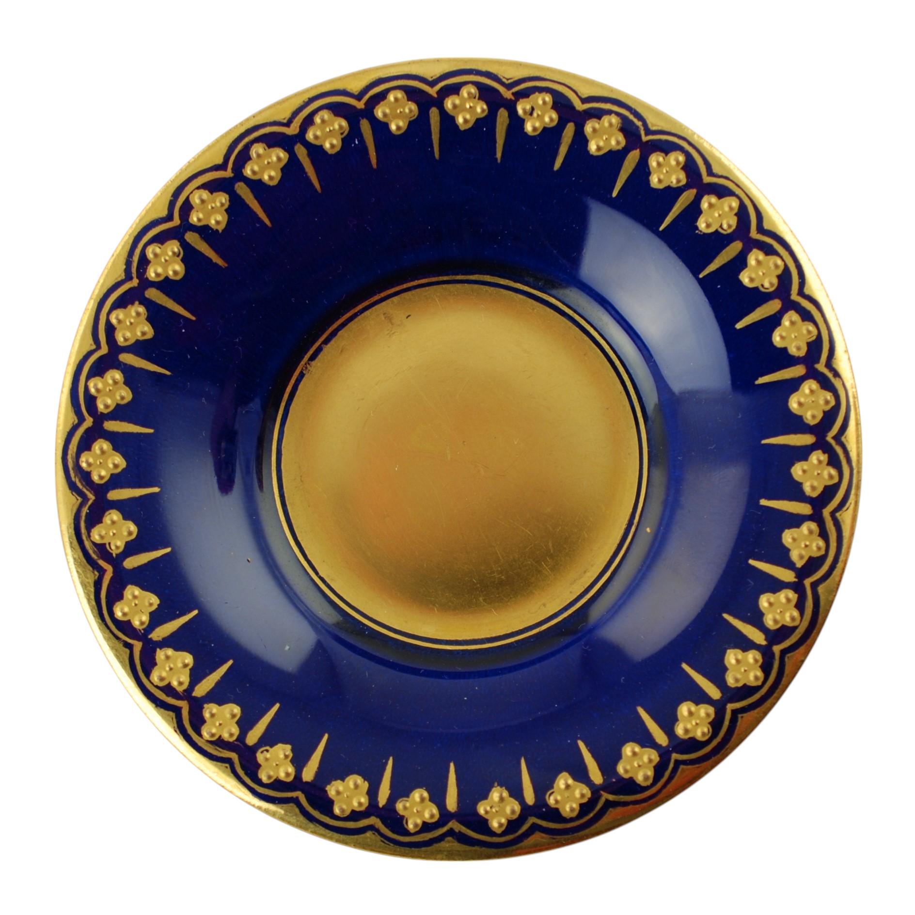 Antique Coalport Jeweled Cobalt Blue Gilt Lined Porcelain