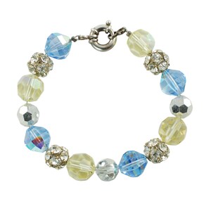 Vintage Faceted Bead Bracelet with Prong Set Rhinestone Spheres and Sterling Silver Clasp