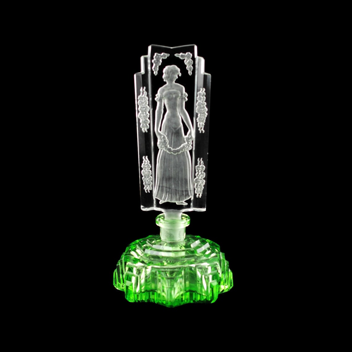 Antique Art Deco Czech Uranium Glass Perfume Bottle with image 0