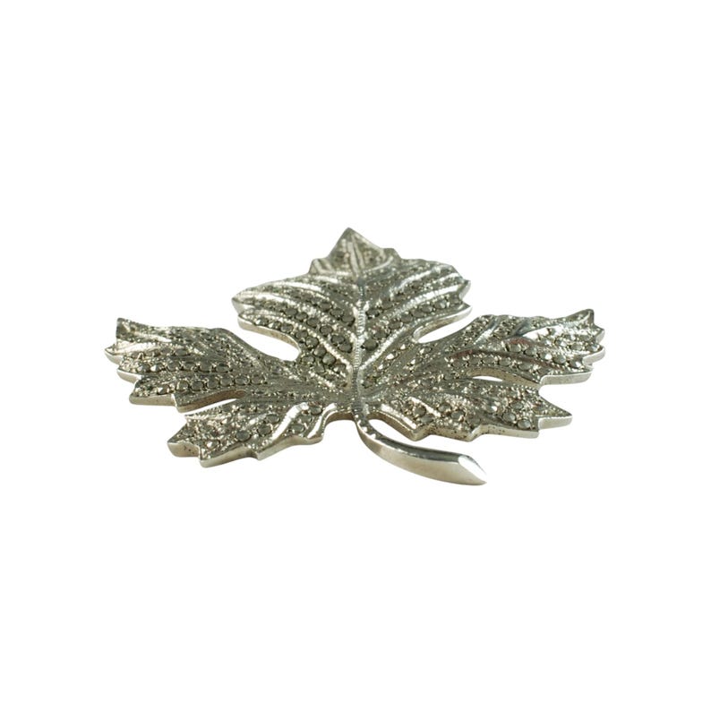 Vintage Sterling Silver and Marcasite Maple Leaf Brooch Pin and Earring Set Demi Parure 19.9 Grams image 4