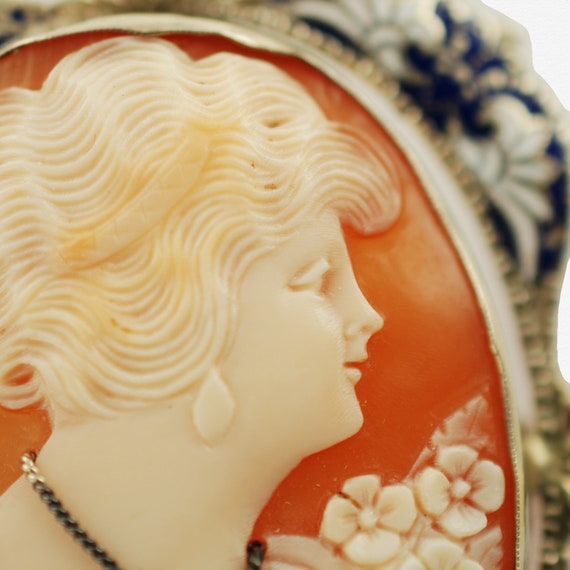 Vintage Signed Carved Shell Cameo Habille Pendant… - image 3