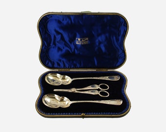 Antique English Sterling Silver Cased 3 Piece Fruit Serving Set by George Jackson and David Fullerton