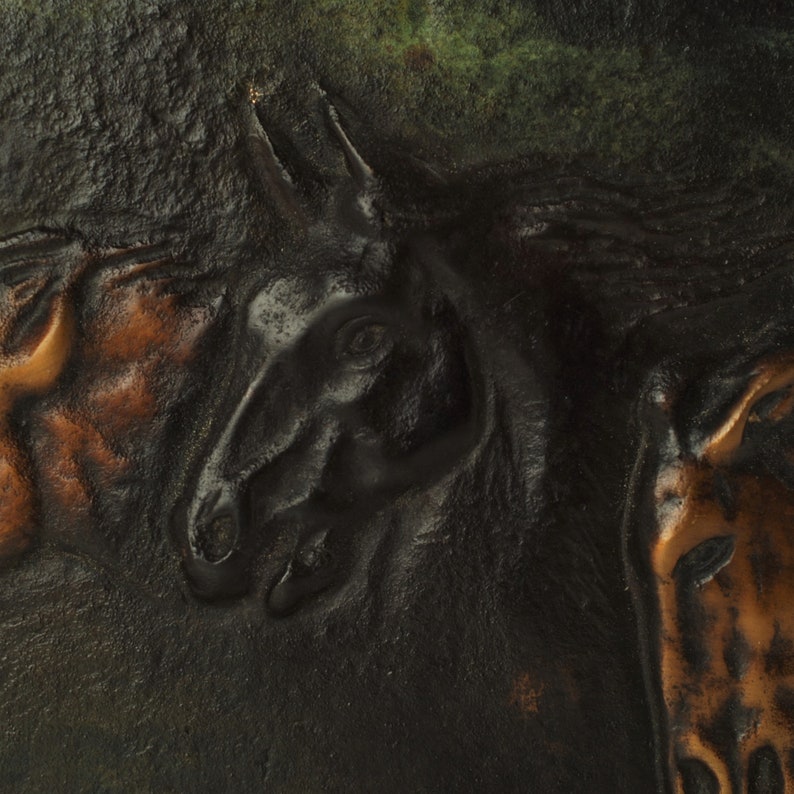 Vintage Horse Motif Bronze Relief Rectangular Wall Plaque Etsy