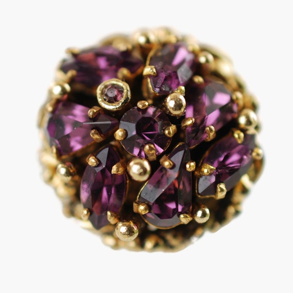 Vintage Mid Century Purple Rhinestone Clip On Ear… - image 5