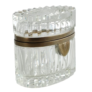 Antique French Cut Crystal Oval Casket with Brass Mounts