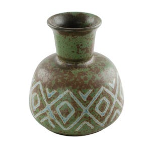 Vintage Johannes Andersen Danmark Chamotte Clay Vase with Geometric Diamond and Chevron Decoration