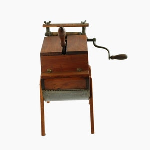 Rare Antique Miniature Wooden Washing Machine, Salesman Sample, Horse Shoe Brand Relief Wringer, Primitive Wooden Washing Machine image 5