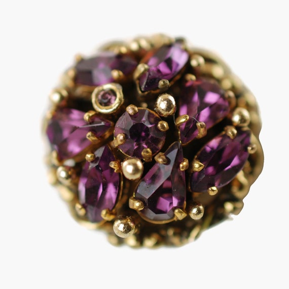 Vintage Mid Century Purple Rhinestone Clip On Ear… - image 4