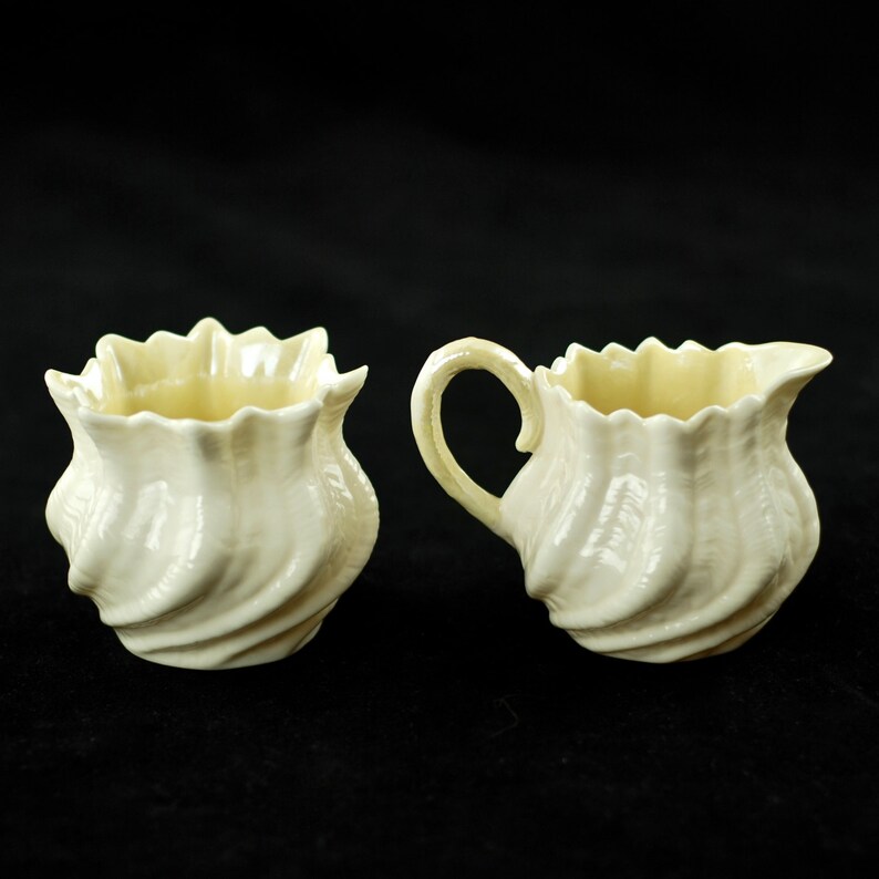 Vintage Belleek Irish Parian China Cream and Open Sugar Bowl Set Sets