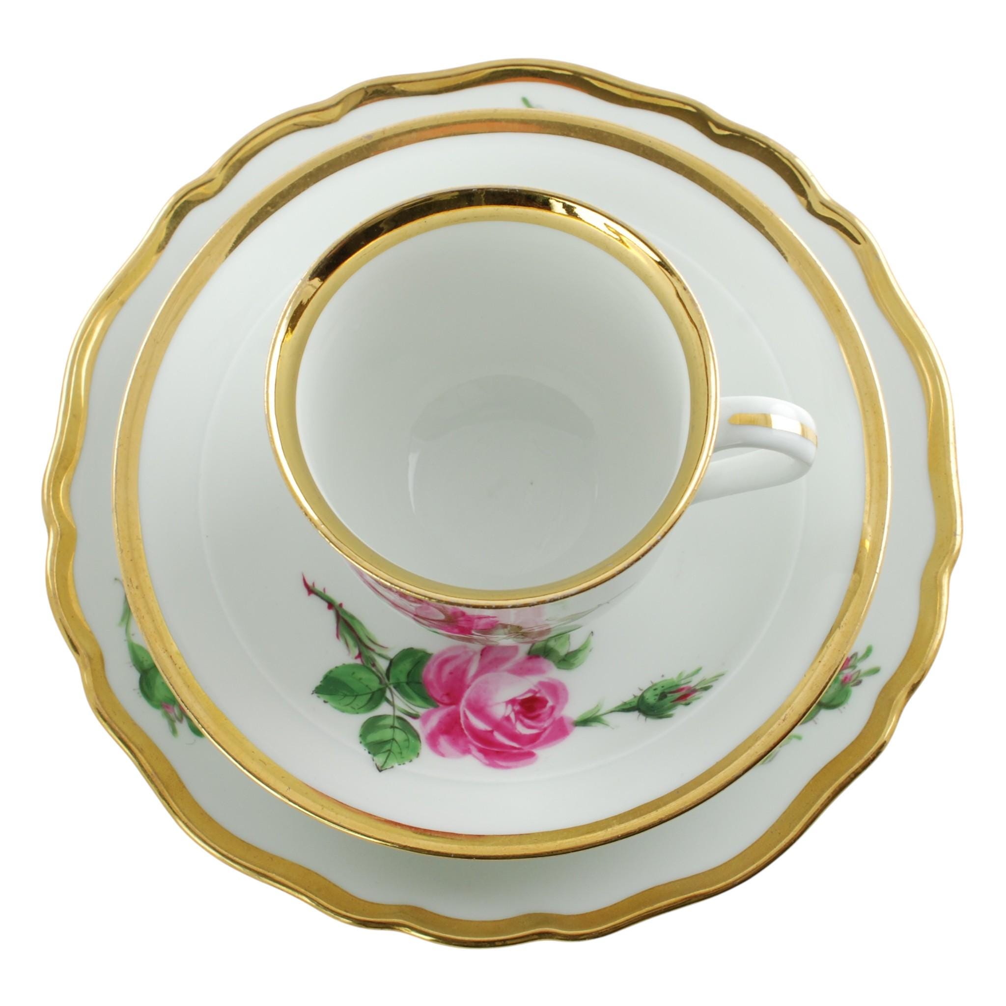 Antique Meissen Hand Painted Pink Rose Pattern Tea Trio: 7