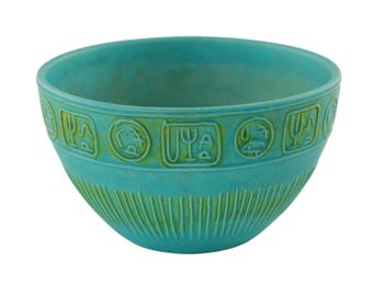 Vintage Alvino Bagni for Raymor Turquoise and Lime Green Ceramic Bowl with Relief Decoration