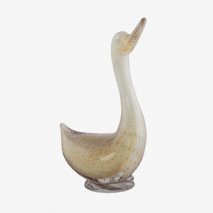 Vintage MCM Alfredo Barbini Murano Duck White with Gold Fleck Bullicante Glass