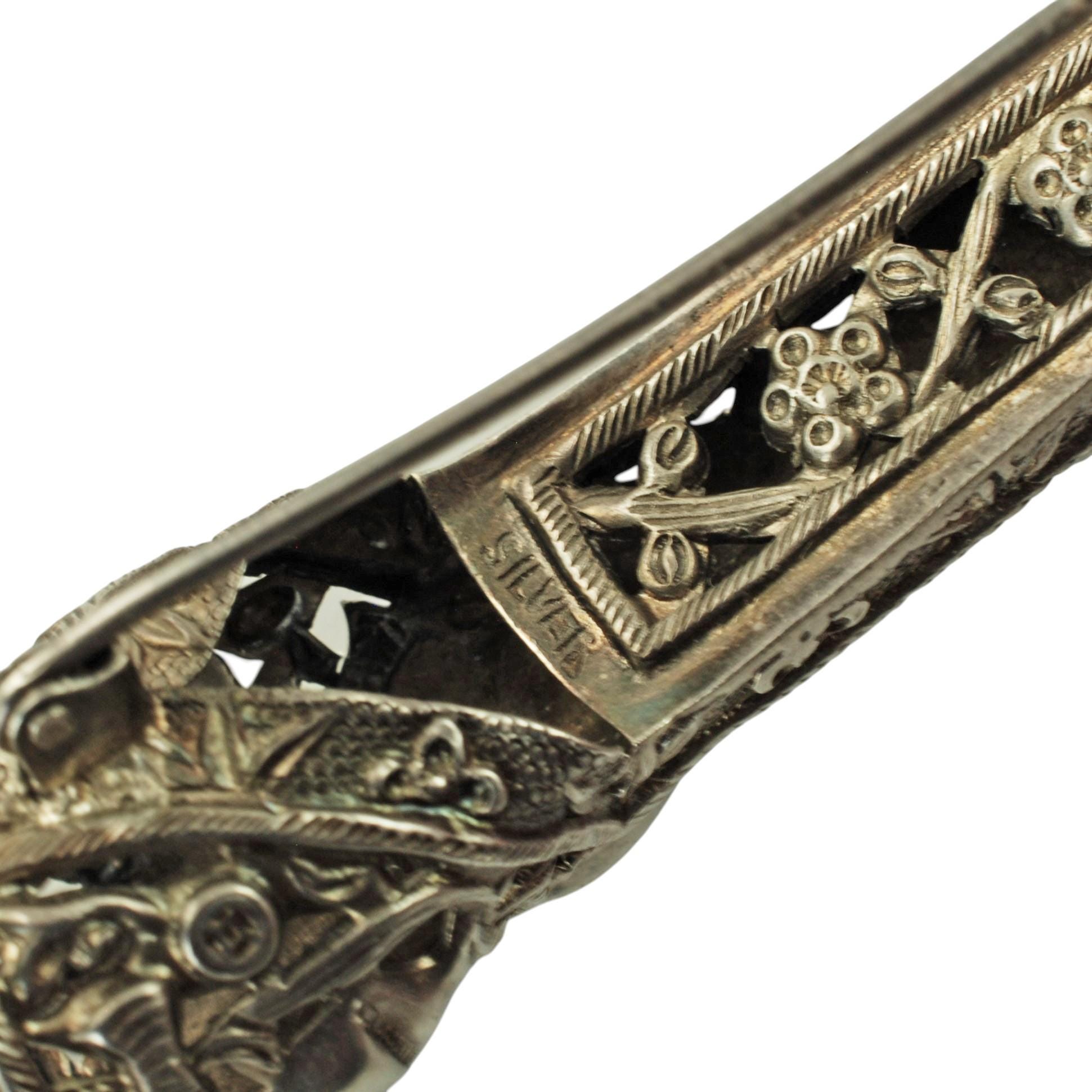 Large Antique Chinese 7 Stone Jeweled Silver Fingernail